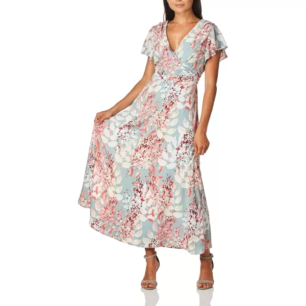 Adrianna Papell Womens Floral Printed Ankle Length Fit and Flare DressAqua Multi