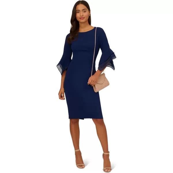 Adrianna Papell Womens Knit Crepe Tiered Sleeve DressNavy Sateen