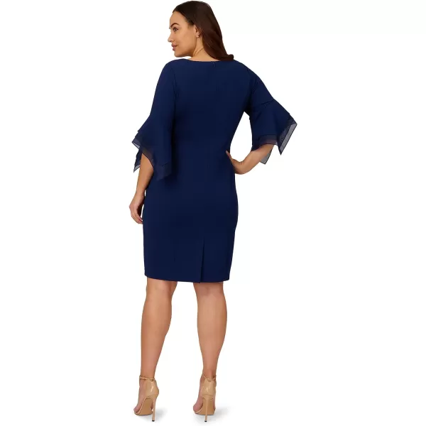 Adrianna Papell Womens Knit Crepe Tiered Sleeve DressPlus Navy Sateen