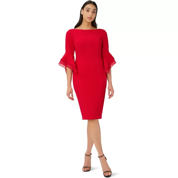 Adrianna Papell Womens Knit Crepe Tiered Sleeve DressStandard Red