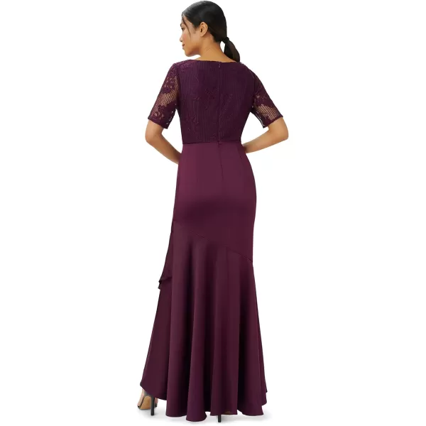 Adrianna Papell Womens Lace Satin Crepe GownBordeaux