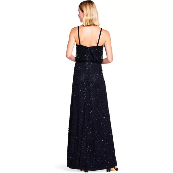 Adrianna Papell Womens Long Beaded Blouson GownBlack
