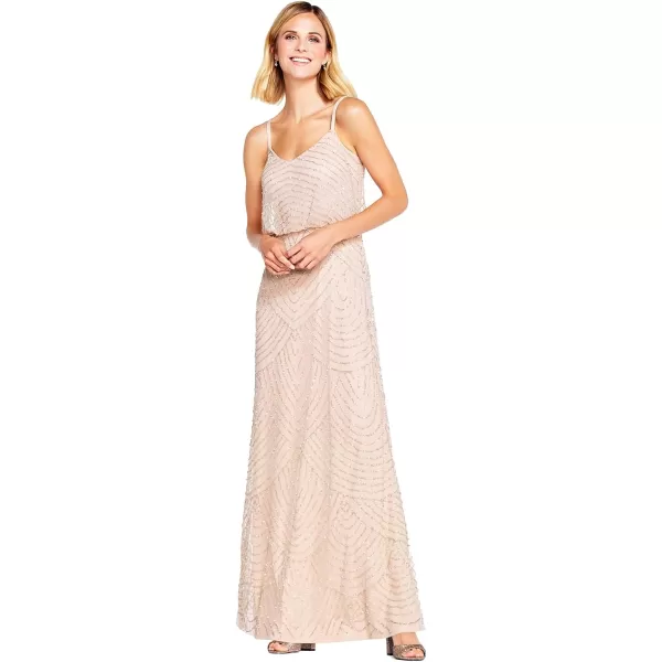 Adrianna Papell Womens Long Beaded Blouson GownBlush