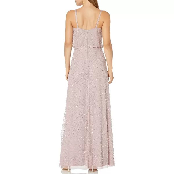 Adrianna Papell Womens Long Beaded Blouson GownDusted PetalSilver