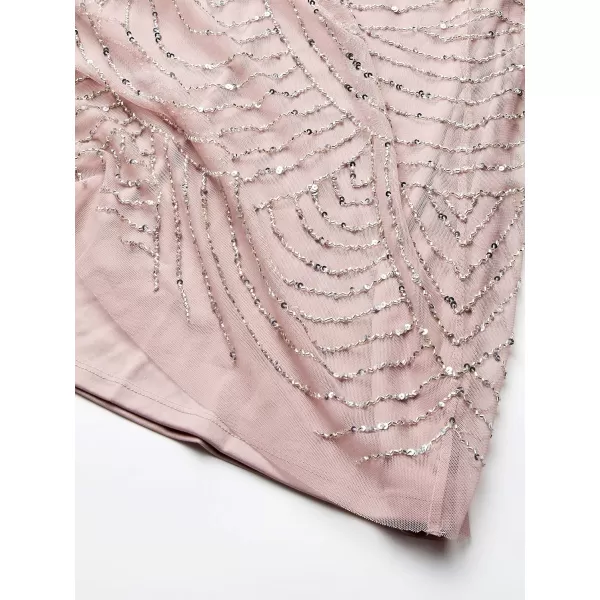 Adrianna Papell Womens Long Beaded Blouson GownDusted PetalSilver
