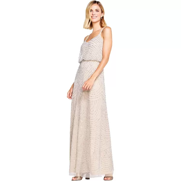 Adrianna Papell Womens Long Beaded Blouson GownSilverNude