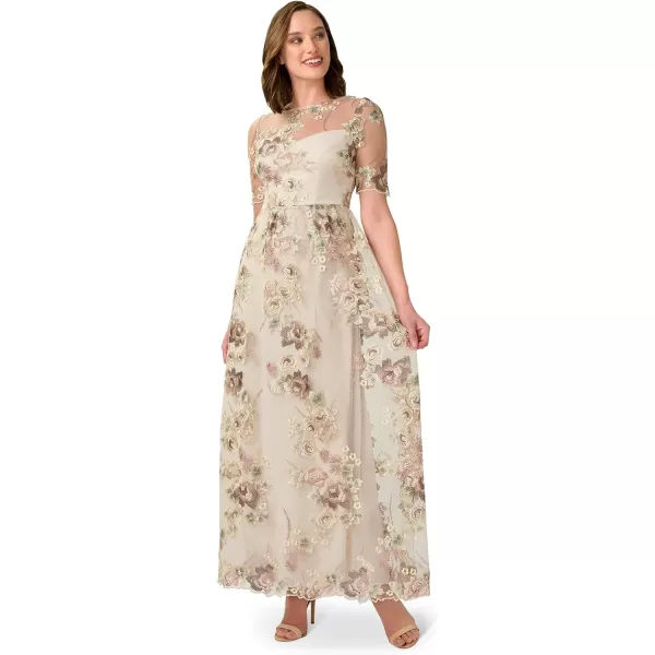 Adrianna Papell Womens Long Embroidered DressMink Multi