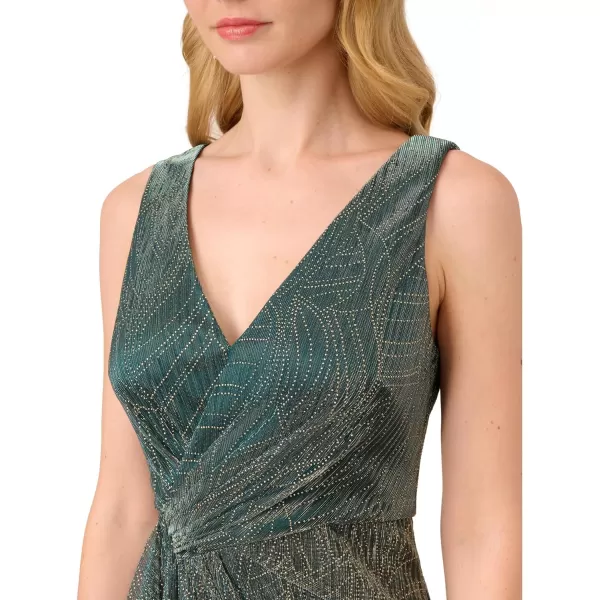 Adrianna Papell Womens Metallic Mesh Cascade GownEvergreen