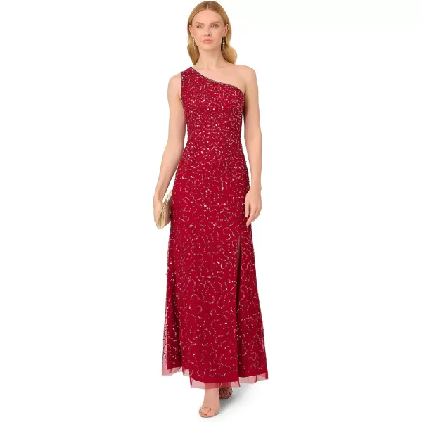 Adrianna Papell Womens One Shoulder Beaded DressCranberry