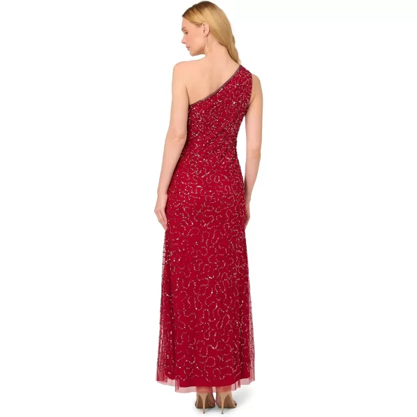 Adrianna Papell Womens One Shoulder Beaded DressCranberry