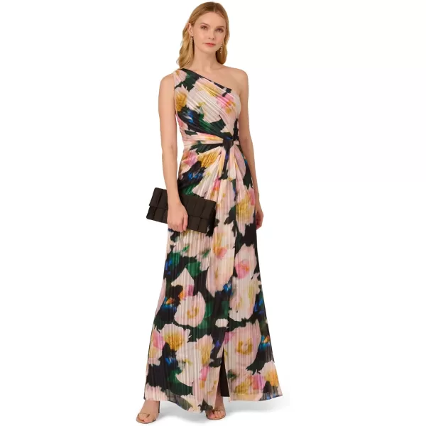 Adrianna Papell Womens One Shoulder Chiffon GownBlackBlush Multi