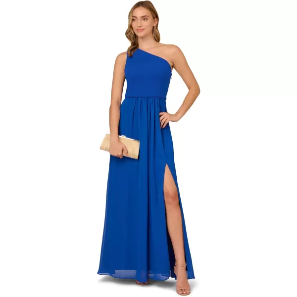 Adrianna Papell Womens One Shoulder Chiffon GownViolet Cobalt