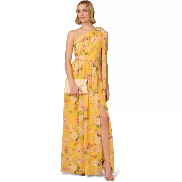 Adrianna Papell Womens One Shoulder Chiffon GownYellow Multi