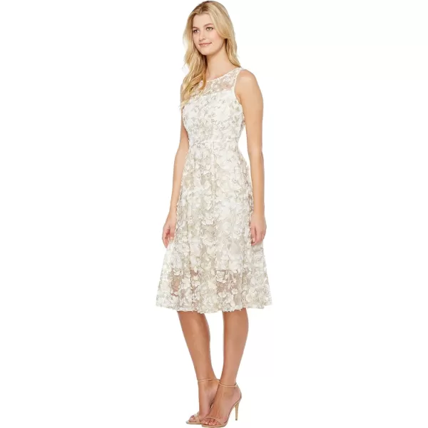 Adrianna Papell Womens One Size 3D Embroidery Fit and Flare DressIvoryGold