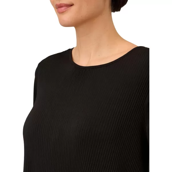 Adrianna Papell Womens Pleated Knit Crew Neck DressBlack