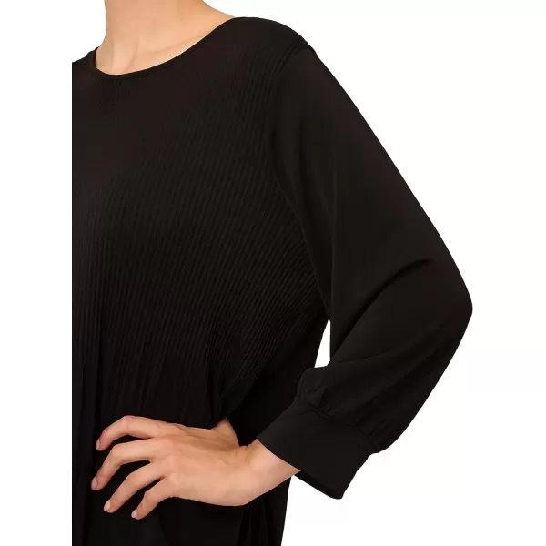 Adrianna Papell Womens Pleated Knit Crew Neck DressBlack