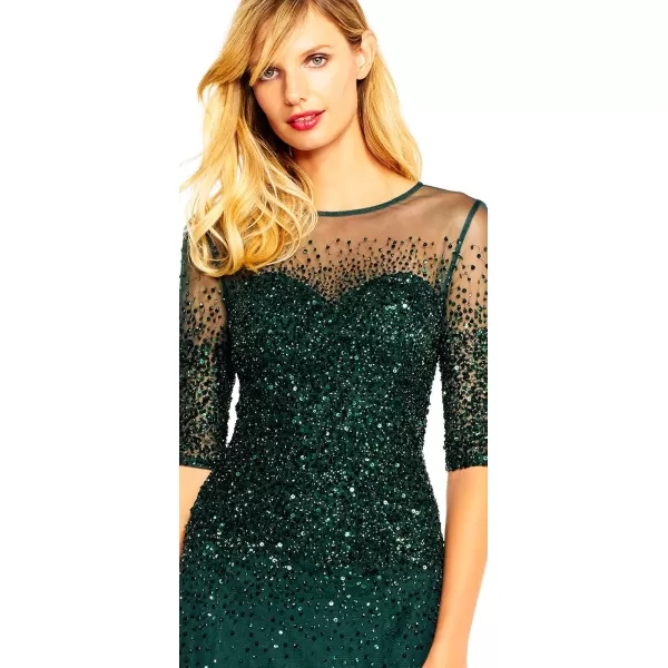 Adrianna Papell Womens Plus Size 34 Sleeve Beaded Illusion Gown with Sweetheart NecklineDusty Emerald