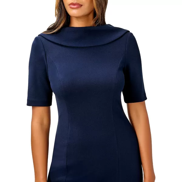 Adrianna Papell Womens Roll Neck Sheath with V BackNavy Sateen