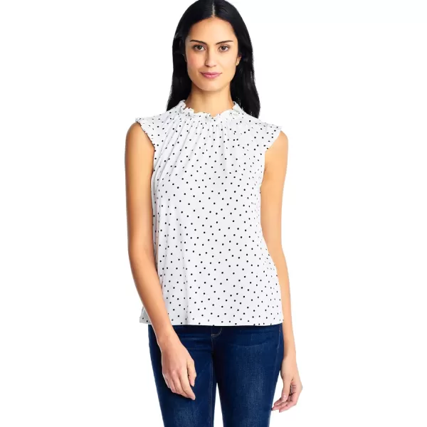 Adrianna Papell Womens Ruffle Mock Neck TankIvory Basic Dot