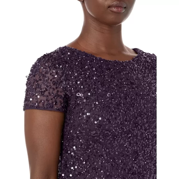 Adrianna Papell Womens ShortSleeve All Over Sequin GownAmethystGunmetal