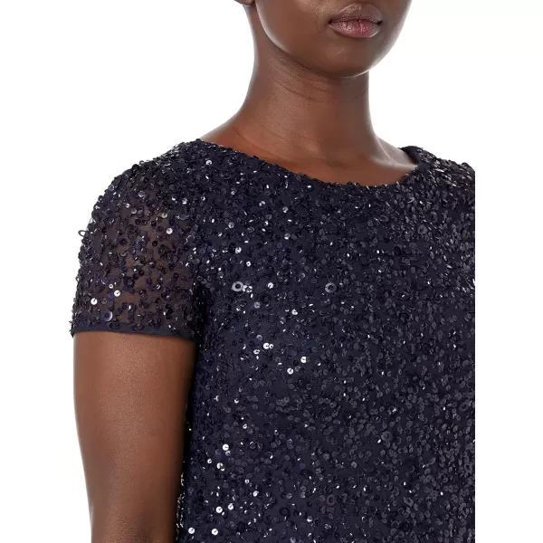 Adrianna Papell Womens ShortSleeve All Over Sequin GownNavy