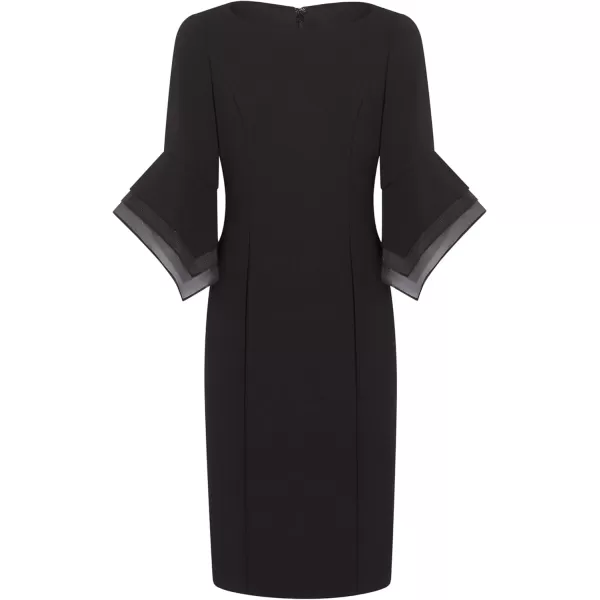 Adrianna Papell Womens Stretch Knit Crepe Sheath Dress with Tiered Organza Bell SleeveBlack