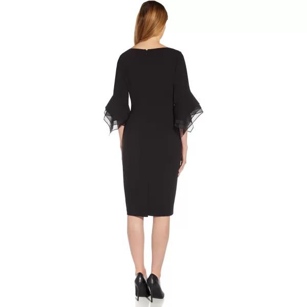 Adrianna Papell Womens Stretch Knit Crepe Sheath Dress with Tiered Organza Bell SleeveBlack