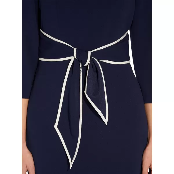 Adrianna Papell Womens Tipped Crepe Tie DressNavy SateenIvory