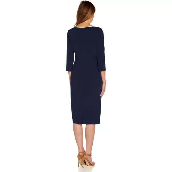 Adrianna Papell Womens Tipped Crepe Tie DressNavy SateenIvory