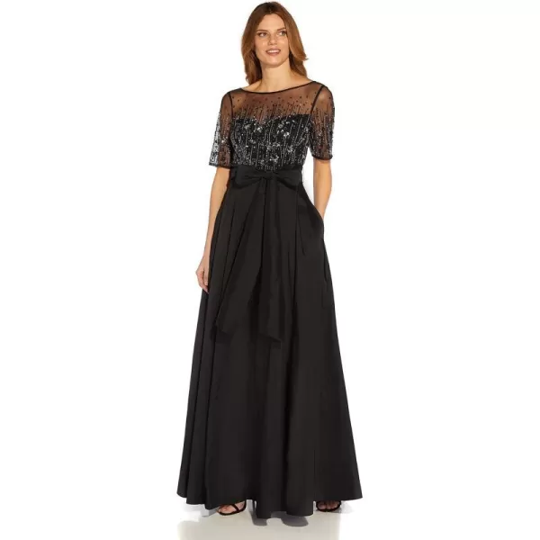 Adrianna Papell Womens Beaded Mesh and Taffeta GownBlack