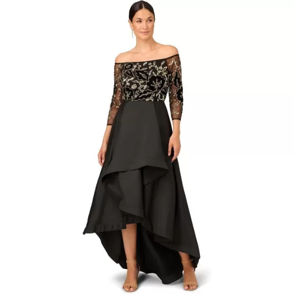 Adrianna Papell Womens Beaded Taffeta GownBlackGold