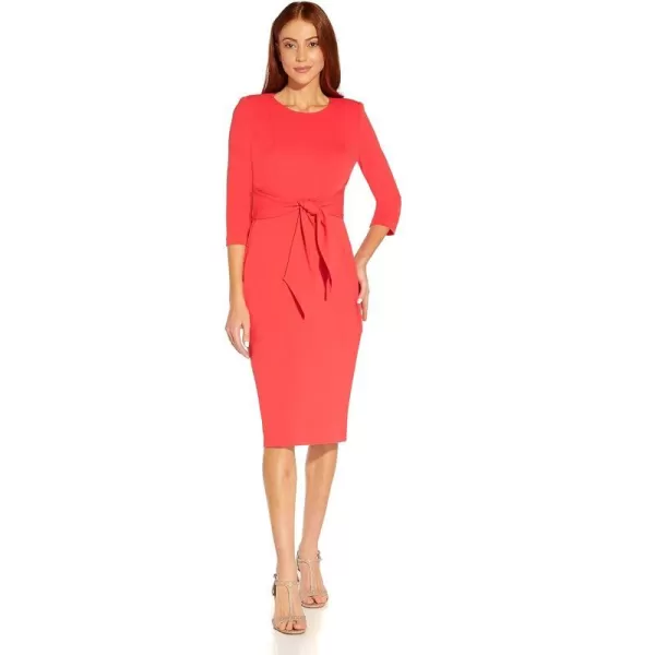 Adrianna Papell Womens Bow Sheath Dress with Three Quarter SleevesVibrant Coral