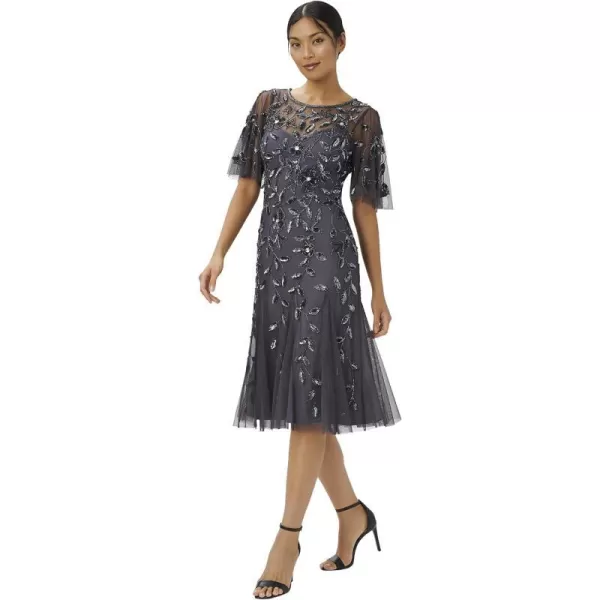 Adrianna Papell Womens Elegant Beaded Midi DressGunmetal