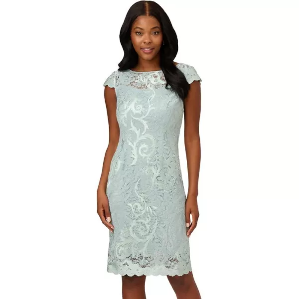 Adrianna Papell Womens Embroidered Lace SheathMint Smoke