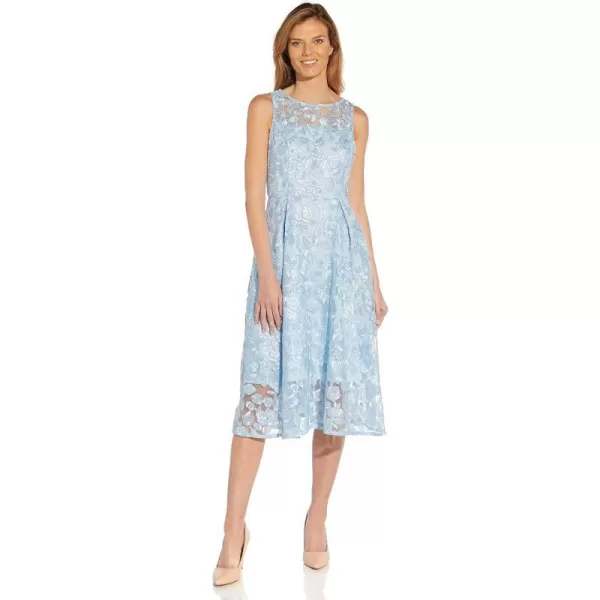 Adrianna Papell Womens Embroidered Tea Length DressClear Water