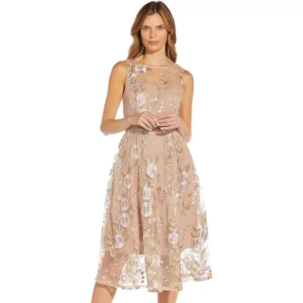 Adrianna Papell Womens Floral Embroidery Flared DressBlush Multi