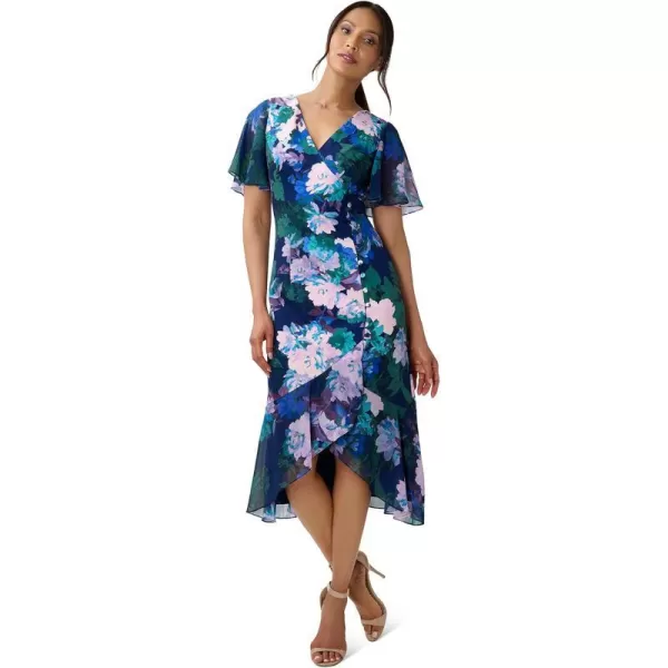 Adrianna Papell Womens Floral Print Button DressNavy Multi