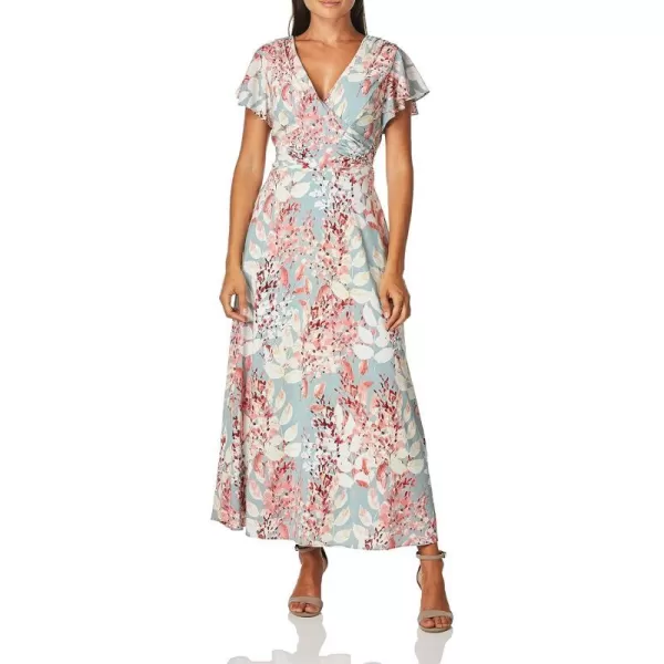 Adrianna Papell Womens Floral Printed Ankle Length Fit and Flare DressAqua Multi