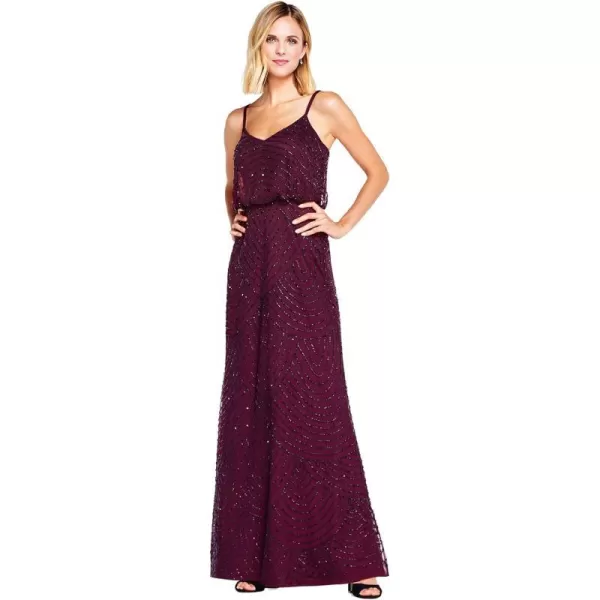 Adrianna Papell Womens Long Beaded Blouson GownCassis