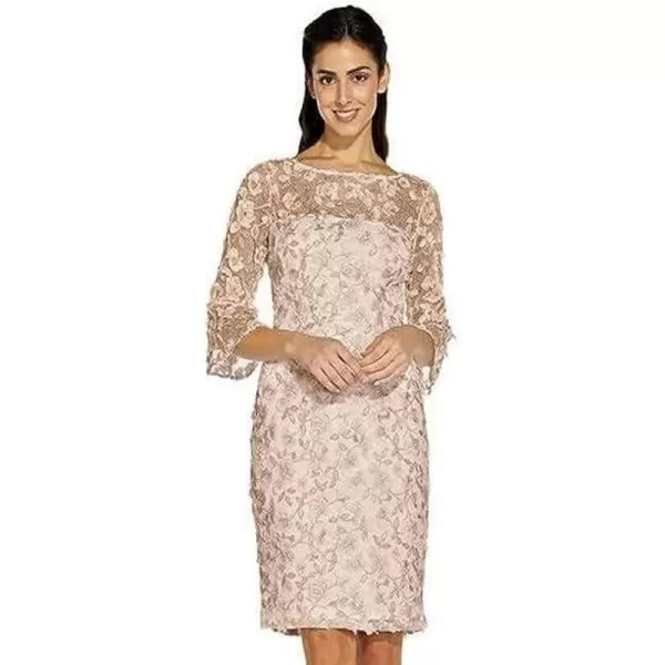 Adrianna Papell Womens Metallic Embroidery SheathBlush