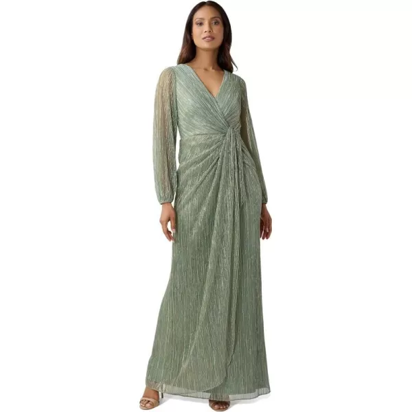 Adrianna Papell Womens Metallic Mesh Draped GownGreen Slate