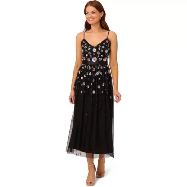 Adrianna Papell Womens Multi Floral Beaded DressBlack Multi