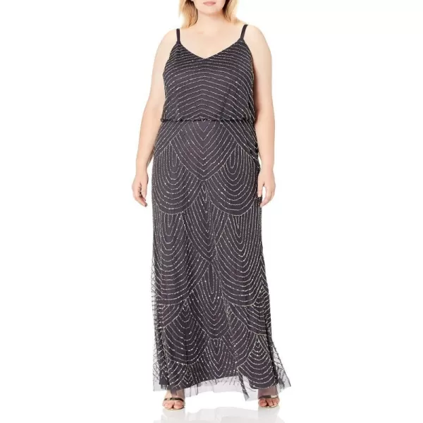 Adrianna Papell Womens PlusSize Long Beaded GownGunmetal