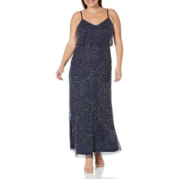 Adrianna Papell Womens PlusSize Long Beaded GownNavy