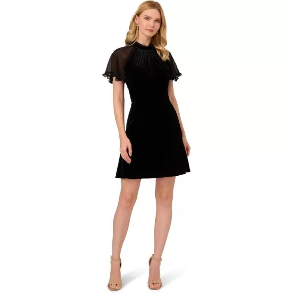 Adrianna Papell Womens Short Velvet Ruffle DressBlack