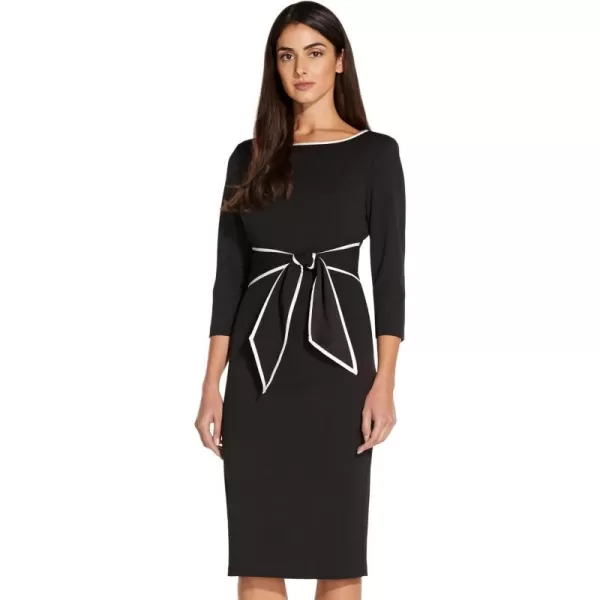 Adrianna Papell Womens Tipped Crepe Tie DressBlack Ivory