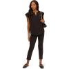 imageAdrianna Papell Womens Solid Woven Airflow Flutter Sleeve TopBlack