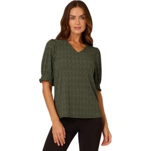 imageAdrianna Papell Womens Elbow Smocked Sleeve and Shoulder Printed TopDeep Forest Animal Ditsy