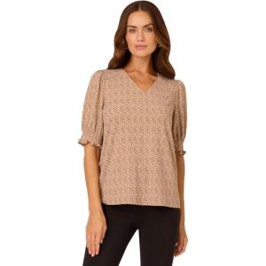imageAdrianna Papell Womens Elbow Smocked Sleeve and Shoulder Printed TopSand Animal Ditsy