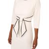 imageAdrianna Papell Womens Tipped Crepe Tie DressIvoryBlack